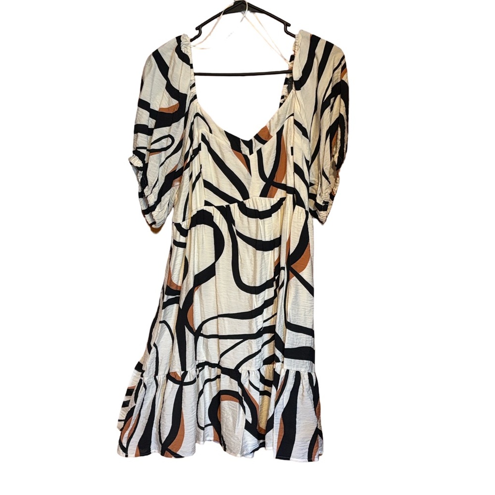 Nine West Cream Mini Dress with Black and Brown Abstract Print